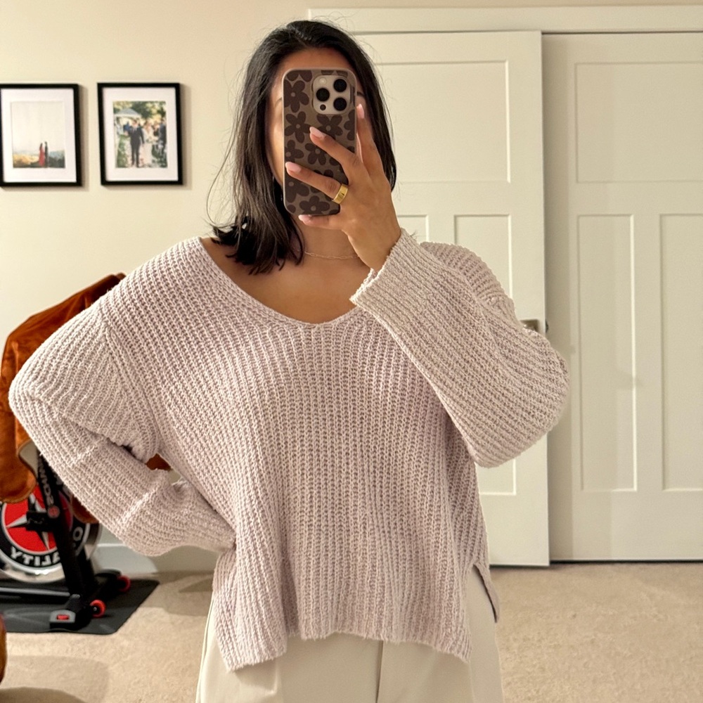 Express Women's Lilac V-Neck Sweater